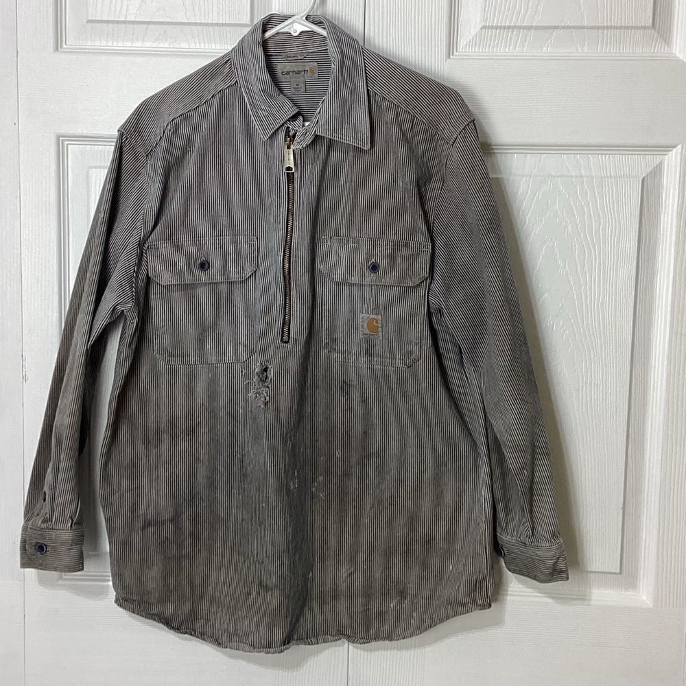 Carhartt Roached Pullover Striped Blue and White Work Shirt